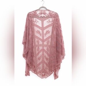 🌸 NWOT Mauve Blush Lace Kimono Cardigan | Boho Sheer Duster | Plus Friendly